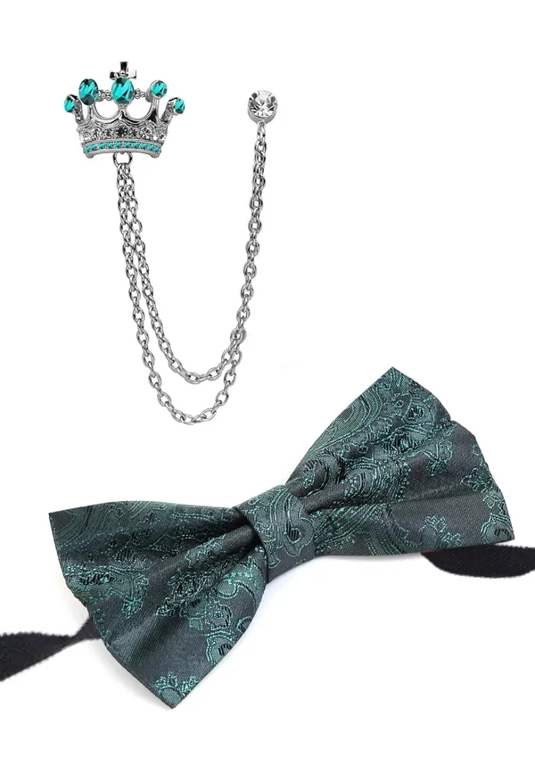 Premium_Bow_Tie_&_Crown_Brooch_Set_for_Men_�_Luxury_Jacquard_Silk_Bowtie_with_Dual_Chain_Crown_Pin_|_16_Elegant_Colors