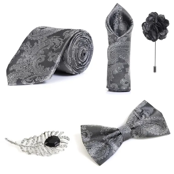 Random_Stripe_Necktie_Set_With_Bow_Tie_Pocket_Square_Lapel_Flowar_&_Lapel_Brooch_&_Cufflink_Pair_&_TiePin_(Three_Type_Combo_Box)