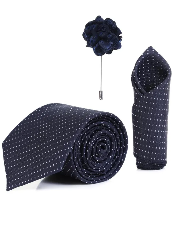 Random_Stripe_Necktie_Set_With_Bow_Tie_Pocket_Square_Lapel_Flowar_&_Lapel_Brooch_(Pack_Of_5_items)
