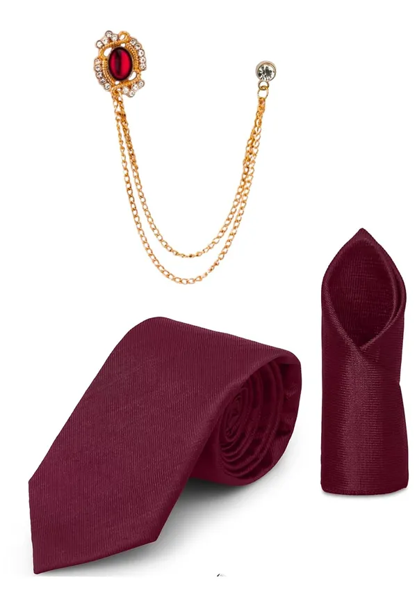 Necktie_Set_With_Pocket_Square_&_Lapel_Double_Chain_Brooch_Wedding_Combo