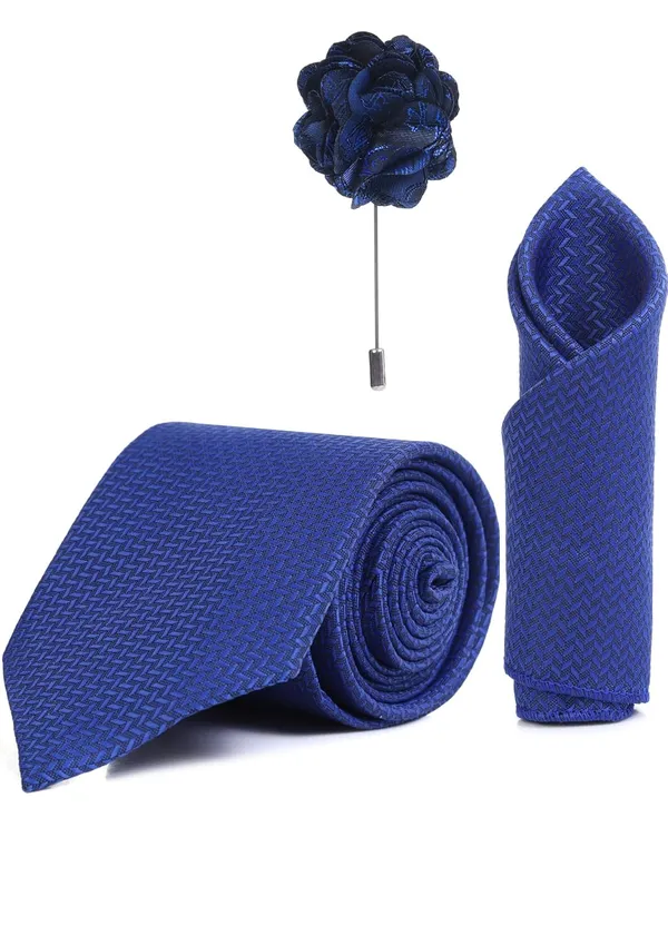 Random_Stripe_Necktie_Set_With_Pocket_Square_Lapel_Pin_Flowar_&_Cufflink_Pair_Pack_Of_4_Ficro_Fiber_Self-Design