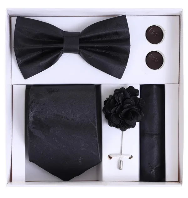 Random_Stripe_Necktie_Gift_Set_for_Men_Tie,_Bow_Tie,_Pocket_Square,_Lapel_Pin_&_Cufflinks_Party_&_Formal_Wear_(12_Colors_Available)