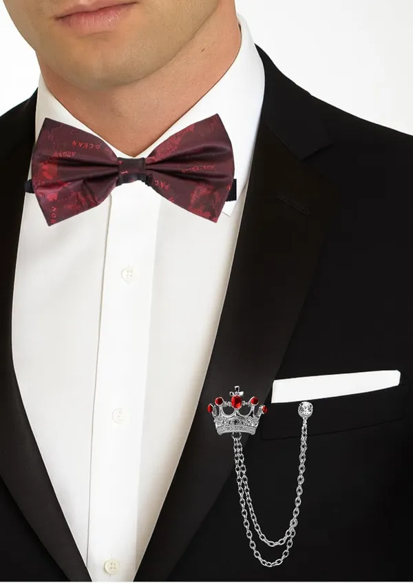 Bow_Tie_For_Men_with_Double_Chain_Taz_Brooch_Tie_World_Map_Self-Design_Formal_&_Weeding_Combo