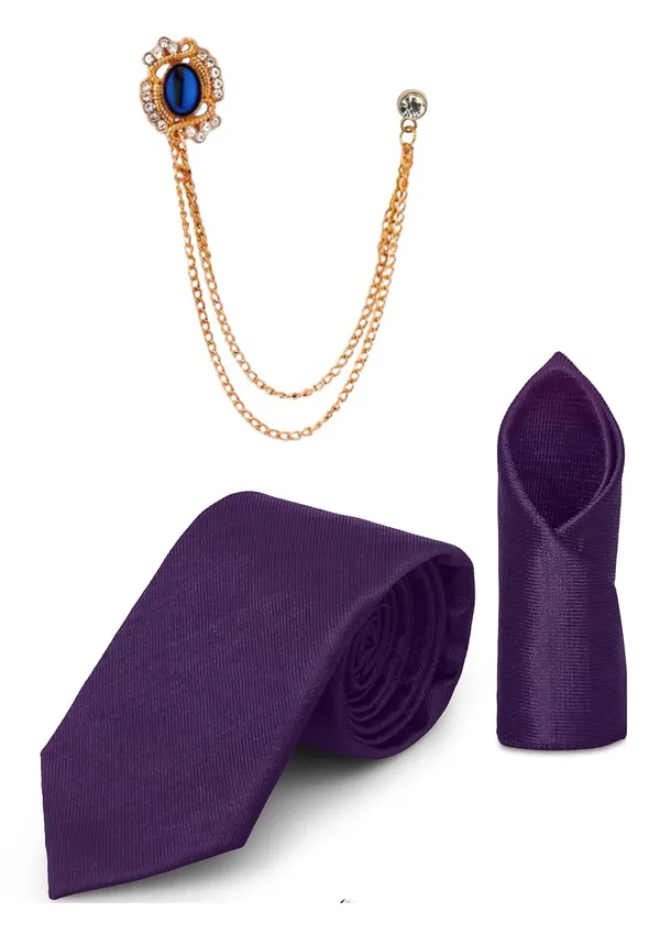 Necktie_Set_With_Pocket_Square_&_Lapel_Double_Chain_Brooch_Wedding_Combo