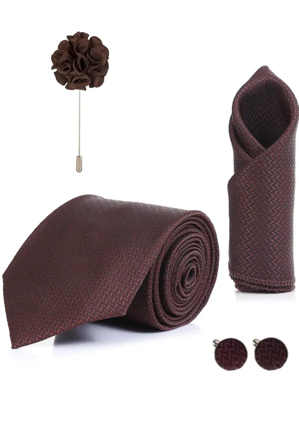Random_Stripe_Necktie_Set_With_Pocket_Square_Lapel_Pin_Flowar_&_Cufflink_Pair_Pack_Of_4_Ficro_Fiber_Self-Design