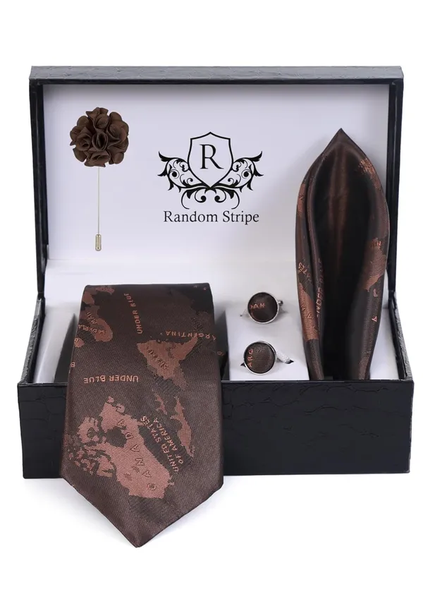 Random_Stripe_Necktie_Set_For_Men_With_Pocket_Square_Lapel_Pin_Flowar_&_Cufflink_Pair_With_Gifted_Box_(4_items_in_Box)