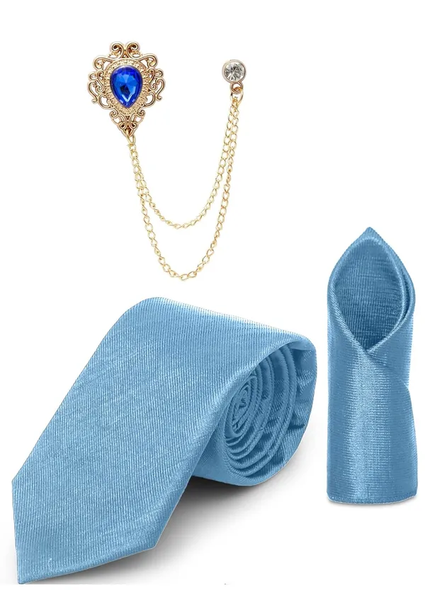Tie_Set_For_men_Includes_necktie,_matching_pocket_square_&_stylish_crown_brooch_with_chain.