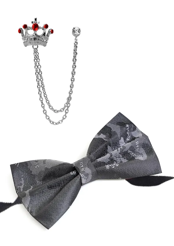 Bow_Tie_For_Men_with_Double_Chain_Taz_Brooch_Tie_World_Map_Self-Design_Formal_&_Weeding_Combo