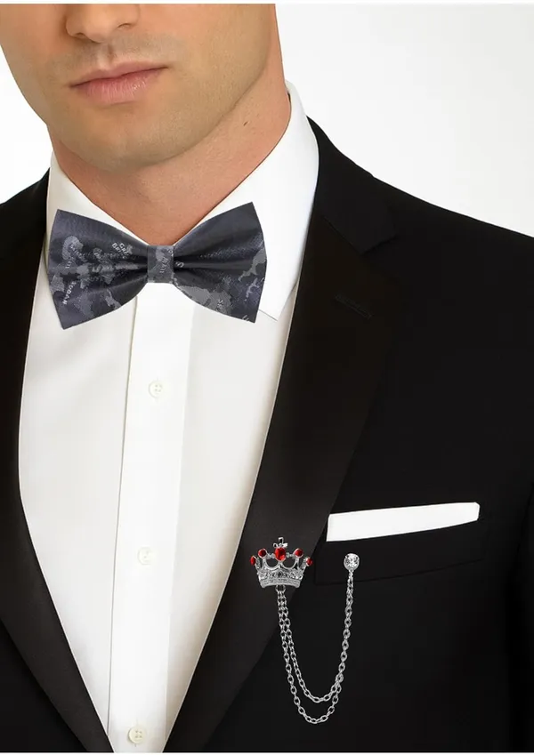 Bow_Tie_For_Men_with_Double_Chain_Taz_Brooch_Tie_World_Map_Self-Design_Formal_&_Weeding_Combo