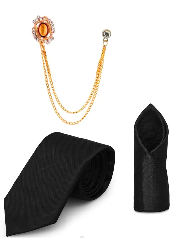 Necktie_Set_With_Pocket_Square_&_Lapel_Double_Chain_Brooch_Wedding_Combo