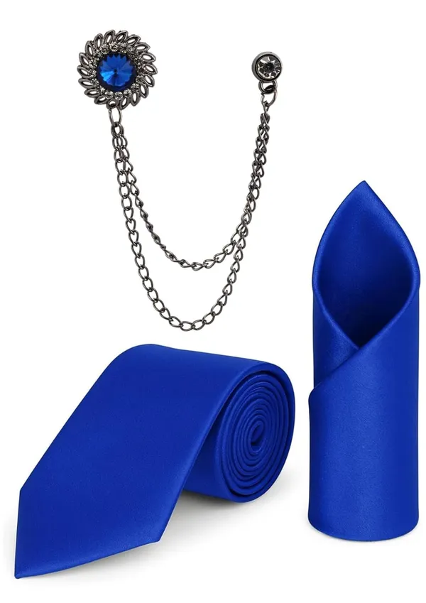 Necktie_With_Pocket_Square_&_Double_Chain_Brooch_Plain_Silk_Fabric_(Pack_of_3)