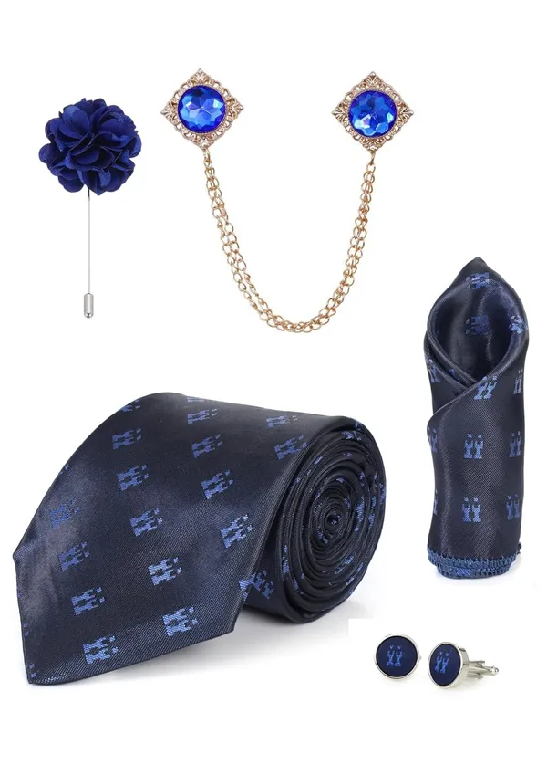 Premium_Designer_Navy_Blue_Tie_Combo_Set_for_Men_|_Necktie,_Pocket_Square,_Brooch,_Lapel_Pin_&_Cufflinks_|_Wedding_&_Formal_Gift_Set_(9_Colors_Available)