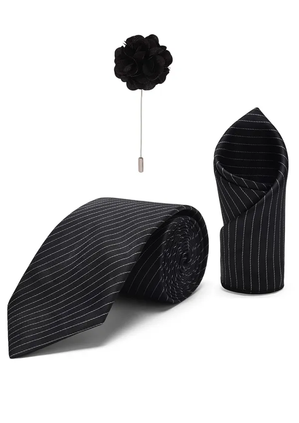 Random_Stripe_Necktie_Set_With_Bow_Tie_Pocket_Square_Lapel_Pin_Flowar_&_Brooch_(Pack_of_5)