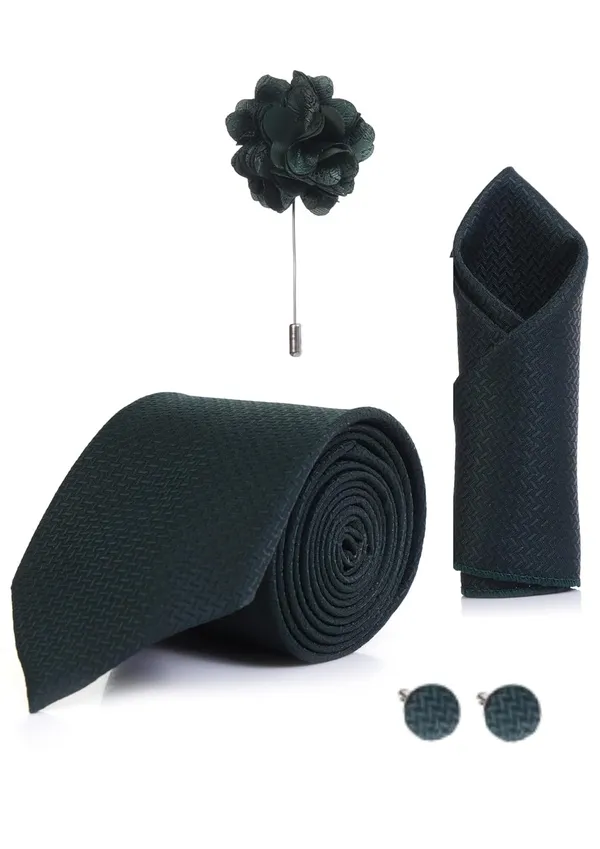 Random_Stripe_Necktie_Set_With_Pocket_Square_Lapel_Pin_Flowar_&_Cufflink_Pair_Pack_Of_4_Ficro_Fiber_Self-Design