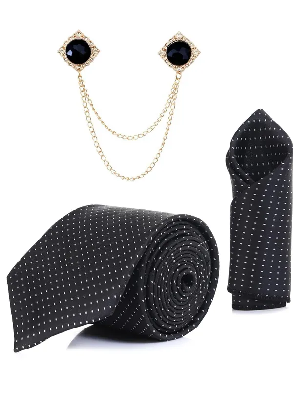 Premium_Formal_Black_Polka_Dot_Tie_Combo_Set_for_Men_|_Necktie,_Pocket_Square,_Brooch,_Lapel_Pin_&_Cufflinks_|_9_Color_Variants_|_Wedding_&_Office_Gift_Set