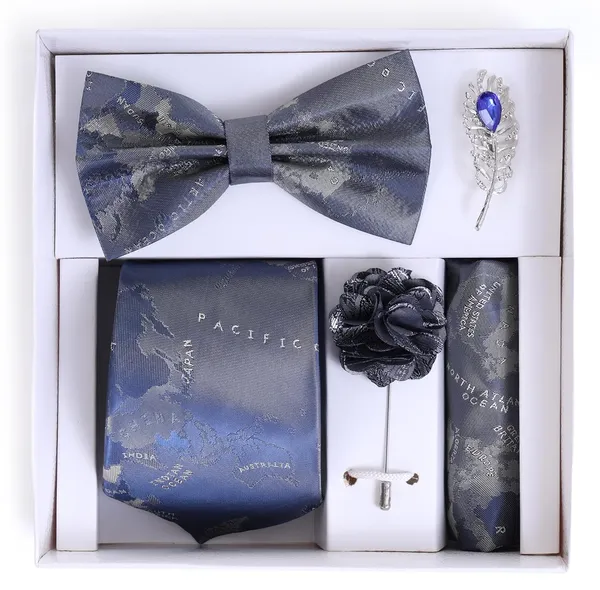Random_Stripe_Necktie_Set_For_Men_With_Bow_Tie_&_Pocket_Square_Lapel_Pin_Flowar_(Pack_of_5)