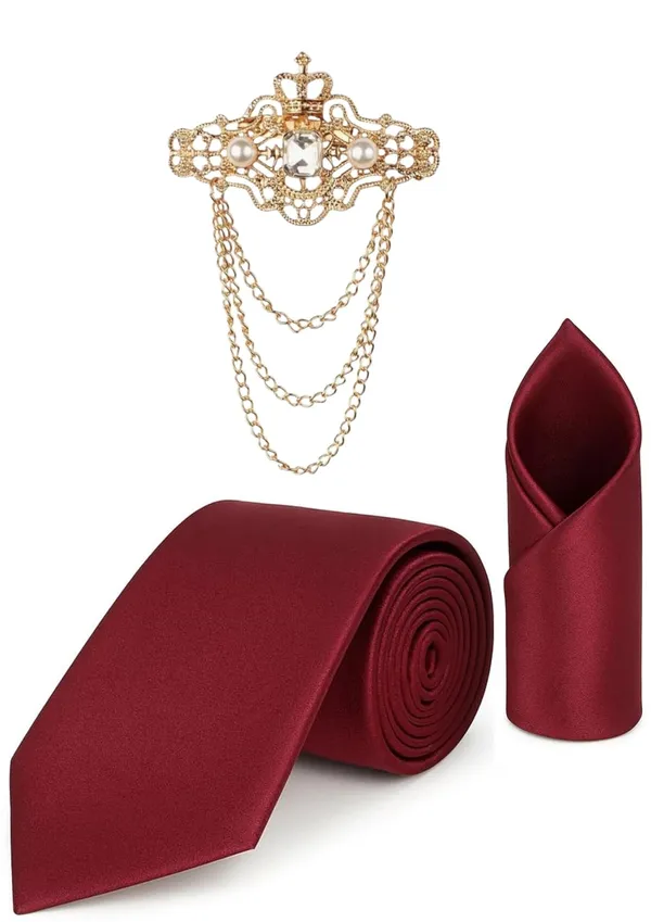 Men_Premium_Satin_Necktie_with_Matching_Pocket_Square_&_Royal_Brooch