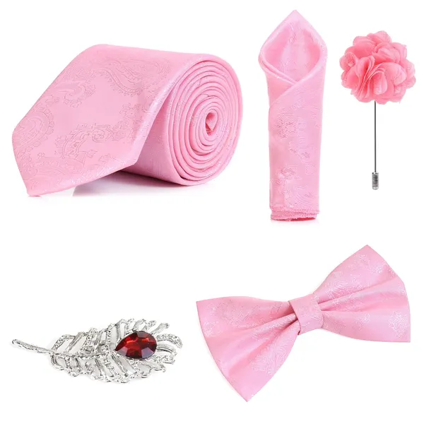Random_Stripe_Necktie_Set_With_Bow_Tie_Pocket_Square_Lapel_Flowar_&_Lapel_Brooch_&_Cufflink_Pair_&_TiePin_(Three_Type_Combo_Box)