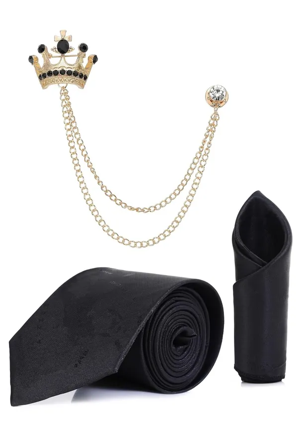 Premium_Men_Necktie_Set_with_Pocket_Square_&_Royal_Crown_Brooch_�_12_Color_Options