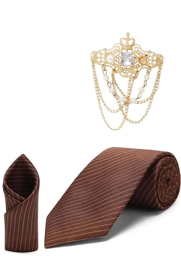Tie_With_Stylish_Lapel_Brooch_&_Pocket_Square_Formal_Self_Lining_Combo_(3_items_in_the_Box)