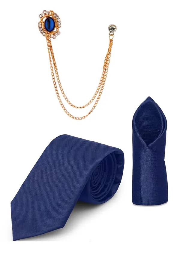 Necktie_Set_With_Pocket_Square_&_Lapel_Double_Chain_Brooch_Wedding_Combo