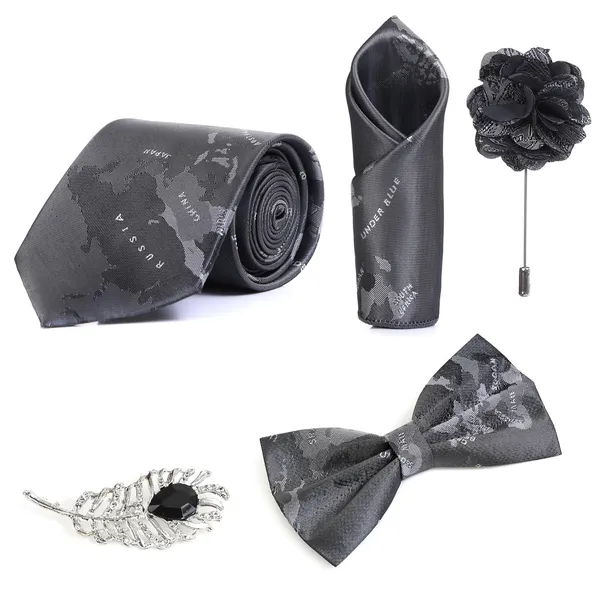 Random_Stripe_Necktie_Set_For_Men_With_Bow_Tie_&_Pocket_Square_Lapel_Pin_Flowar_(Pack_of_5)