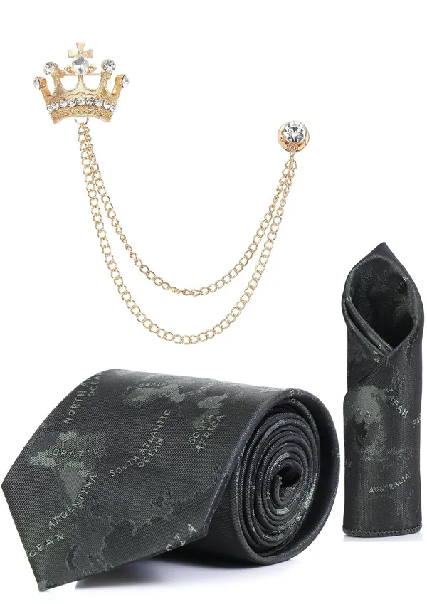 Premium_Men_Necktie_Set_with_Pocket_Square_&_Royal_Crown_Brooch_�_12_Color_Options