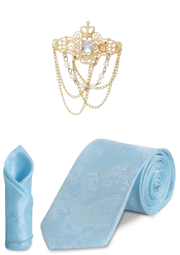 Necktie_With_Stylish_Brooch_&_Pocket_Square_Set_For_Men_(3_Item_in_the_Box)_Jacquard_Self-Design_Fabric