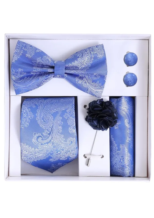 Random_Stripe_Necktie_For_Men_With_Bow_Ties_Lapel_Flowar_&_Cufflinks_Pair_Jacquard_Self-Design_Combo_stylish_Box_(5_items_in_The_Box)
