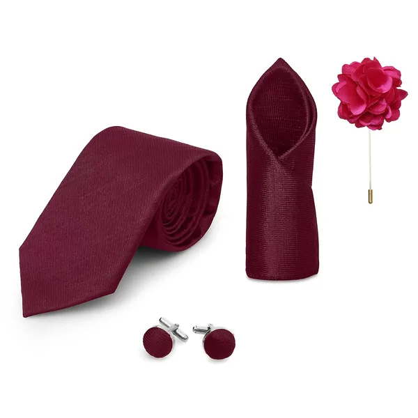 Necktie_Set_For_Men_Complete_Gift_Set_�_Includes_1_Necktie,_1_Pocket_Square,_1_Pair_of_Cufflinks_&_1_Brooch_�_all_in_matching_color.