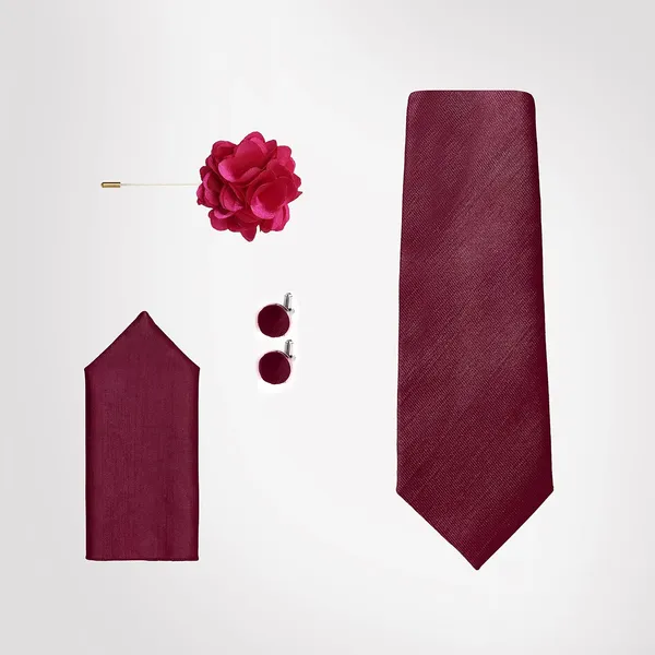 Necktie_Set_For_Men_Complete_Gift_Set_�_Includes_1_Necktie,_1_Pocket_Square,_1_Pair_of_Cufflinks_&_1_Brooch_�_all_in_matching_color.