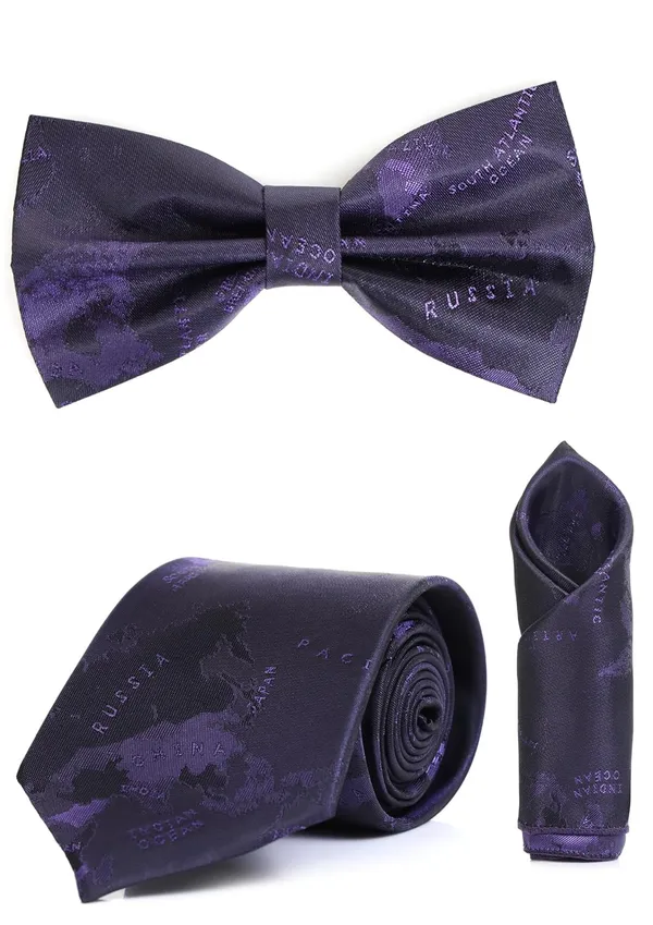 Men_Necktie,_Bow_Tie_&_Pocket_Square_Set_�_World_Map_Print_|_12_Colors_Complete_3-Piece_Set