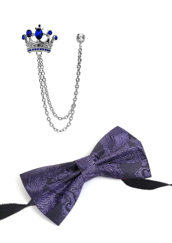Premium_Bow_Tie_&_Crown_Brooch_Set_for_Men_�_Luxury_Jacquard_Silk_Bowtie_with_Dual_Chain_Crown_Pin_|_16_Elegant_Colors