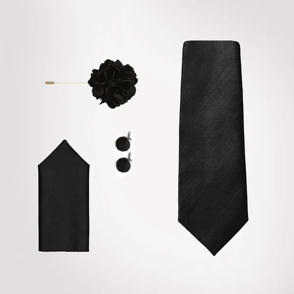 Necktie_Set_For_Men_Complete_Gift_Set_�_Includes_1_Necktie,_1_Pocket_Square,_1_Pair_of_Cufflinks_&_1_Brooch_�_all_in_matching_color.