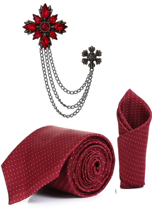 Necktie_For_Men_Complete_Combo_Set_�_Stylish_necktie,_matching_pocket_square_&_premium_brooch_included_Polka-Dots_Tie