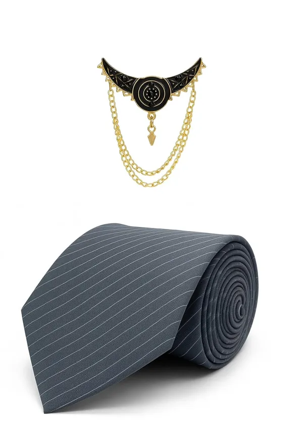 Premium_Men_Necktie_with_Brooch_|_Black_Striped_Silk_Tie_for_Wedding,_Party_&_Office_Wear_|_7_Elegant_Colors