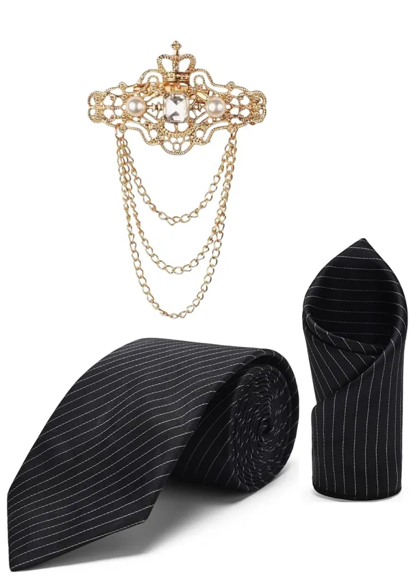 Necktie_For_Men_Complete_Style_Set_�_Includes_1_premium_satin_necktie,_1_matching_pocket_square,_and_1_elegant_crown_brooch_with_chain.
