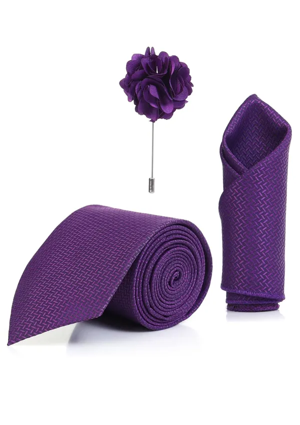 Random_Stripe_Necktie_Set_With_Pocket_Square_Lapel_Pin_Flowar_&_Cufflink_Pair_Pack_Of_4_Ficro_Fiber_Self-Design