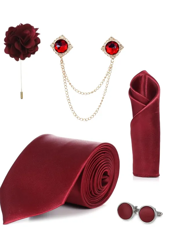 Premium_Plain_Red_Tie_Combo_Set_for_Men_|_Necktie,_Pocket_Square,_Brooch,_Lapel_Pin_&_Cufflinks_|_Wedding_&_Formal_Gift_Set_(10_Colors_Available)
