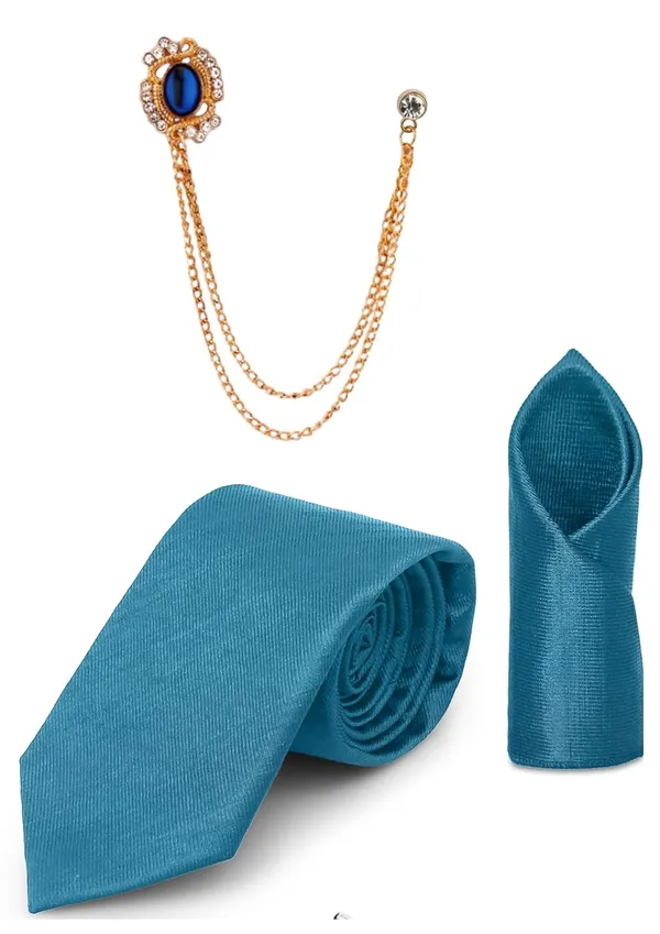 Necktie_Set_With_Pocket_Square_&_Lapel_Double_Chain_Brooch_Wedding_Combo