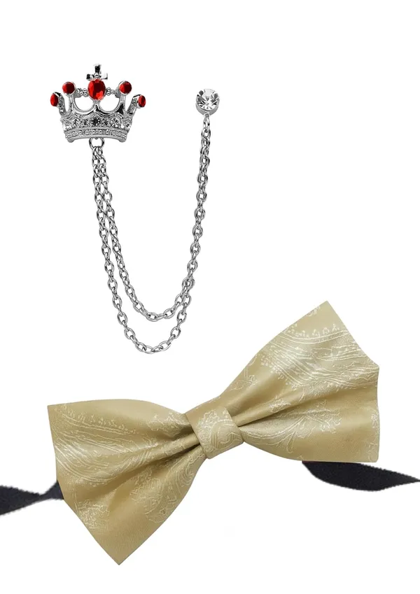 Premium_Bow_Tie_&_Crown_Brooch_Set_for_Men_�_Luxury_Jacquard_Silk_Bowtie_with_Dual_Chain_Crown_Pin_|_16_Elegant_Colors
