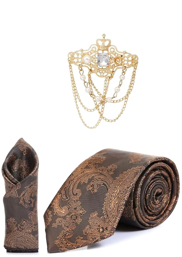 Necktie_With_Stylish_Brooch_&_Pocket_Square_Set_For_Men_(3_Item_in_the_Box)_Jacquard_Self-Design_Fabric