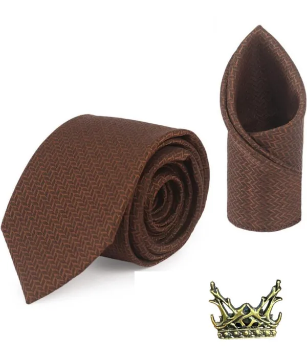 Random_Stripe_Necktie_Set_With_Pocket_Square_Lapel_Pin_Brooch_Pack_Of_3_Micro_fiber_Fabric_Self-Design_Elegant_9_Diffrent_Colors