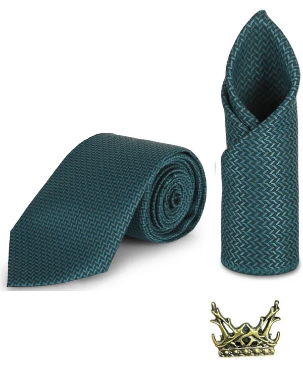 Random_Stripe_Necktie_Set_With_Pocket_Square_Lapel_Pin_Brooch_Pack_Of_3_Micro_fiber_Fabric_Self-Design_Elegant_9_Diffrent_Colors