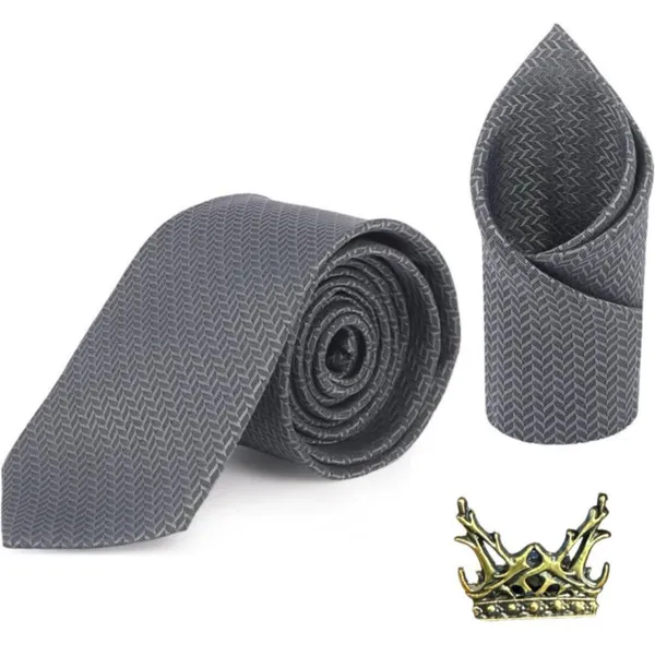 Random_Stripe_Necktie_Set_With_Pocket_Square_Lapel_Pin_Brooch_Pack_Of_3_Micro_fiber_Fabric_Self-Design_Elegant_9_Diffrent_Colors