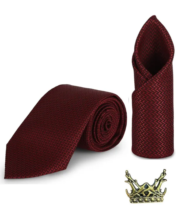 Random_Stripe_Necktie_Set_With_Pocket_Square_Lapel_Pin_Brooch_Pack_Of_3_Micro_fiber_Fabric_Self-Design_Elegant_9_Diffrent_Colors