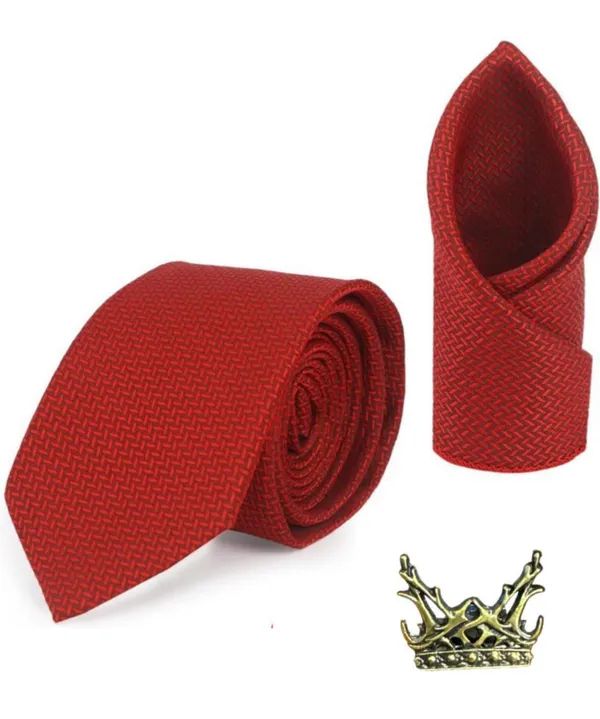 Random_Stripe_Necktie_Set_With_Pocket_Square_Lapel_Pin_Brooch_Pack_Of_3_Micro_fiber_Fabric_Self-Design_Elegant_9_Diffrent_Colors