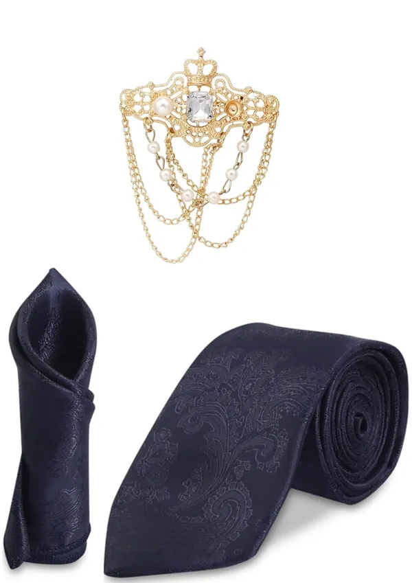 Necktie_With_Stylish_Brooch_&_Pocket_Square_Set_For_Men_(3_Item_in_the_Box)_Jacquard_Self-Design_Fabric