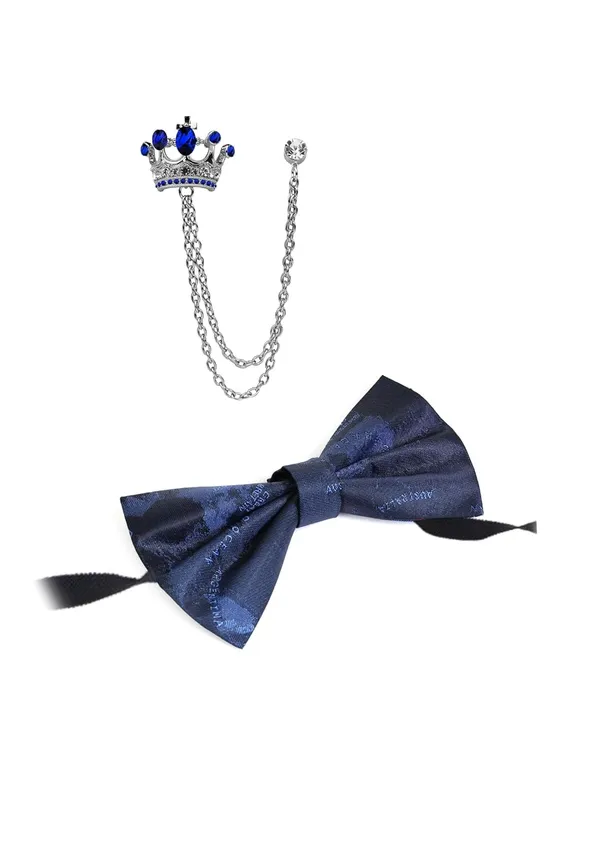 Bow_Tie_For_Men_with_Double_Chain_Taz_Brooch_Tie_World_Map_Self-Design_Formal_&_Weeding_Combo