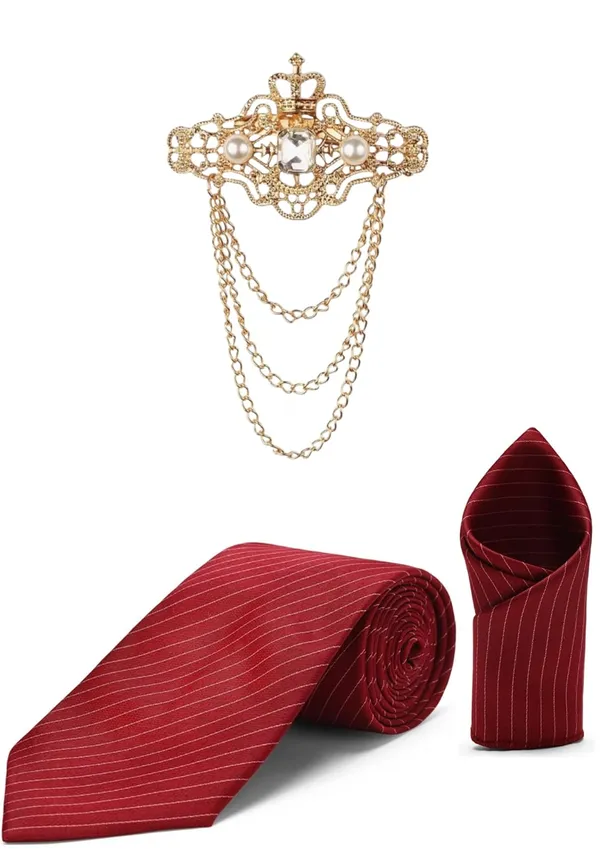 Necktie_For_Men_Complete_Style_Set_�_Includes_1_premium_satin_necktie,_1_matching_pocket_square,_and_1_elegant_crown_brooch_with_chain.